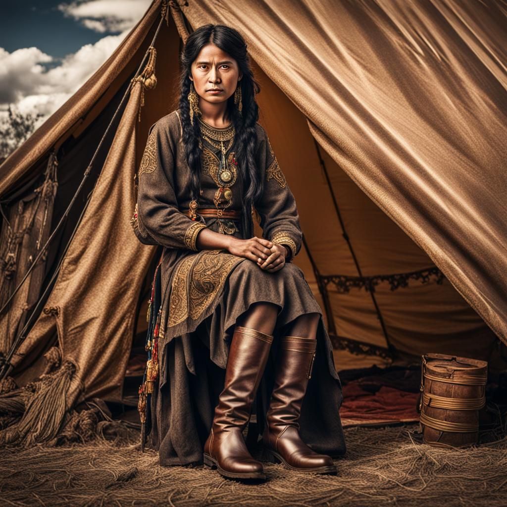 A chieftess  in front of a tent