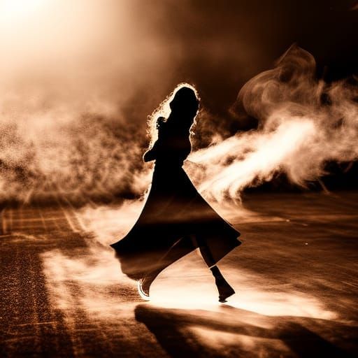 Floating transparent smoke drawing a girl's Silhouette's sha...