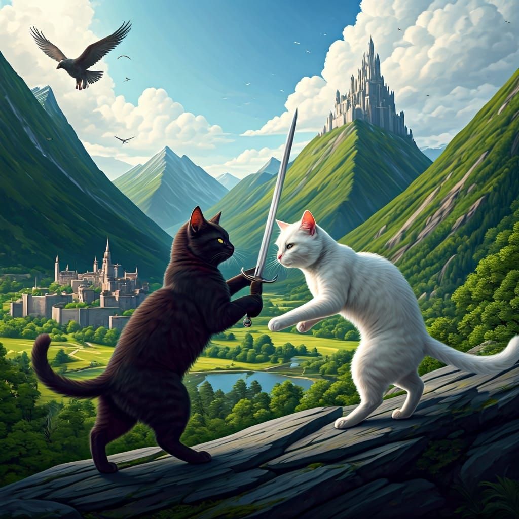 Cats Clash in Epic Sword Fight