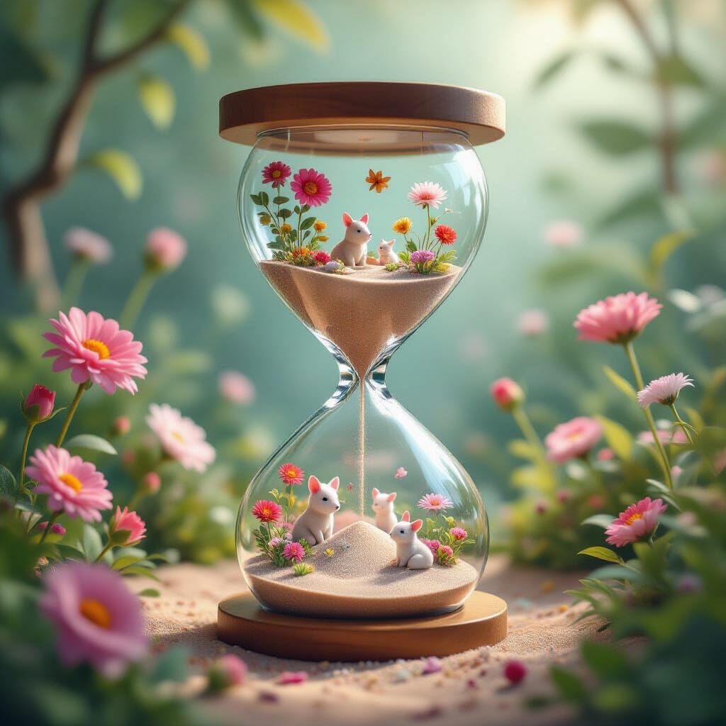 Pink Ecosystem Hourglass Surrealist Painting