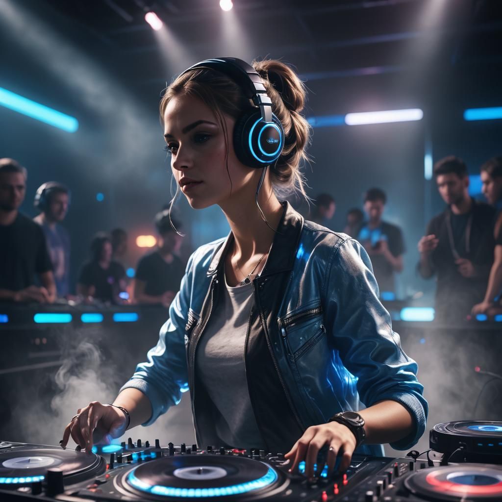 Hyperrealistic  DJ woman