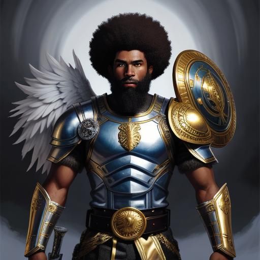 BLACK MALE ANGEL WITH A  WOOLY AFRO AND A WOOLY BEARD WITH A...