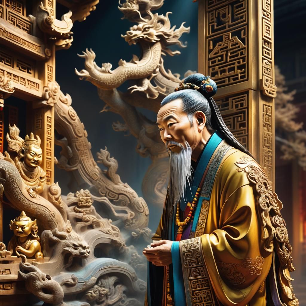 Ancient Chinese Mystic Studies Luoshu Sculpture