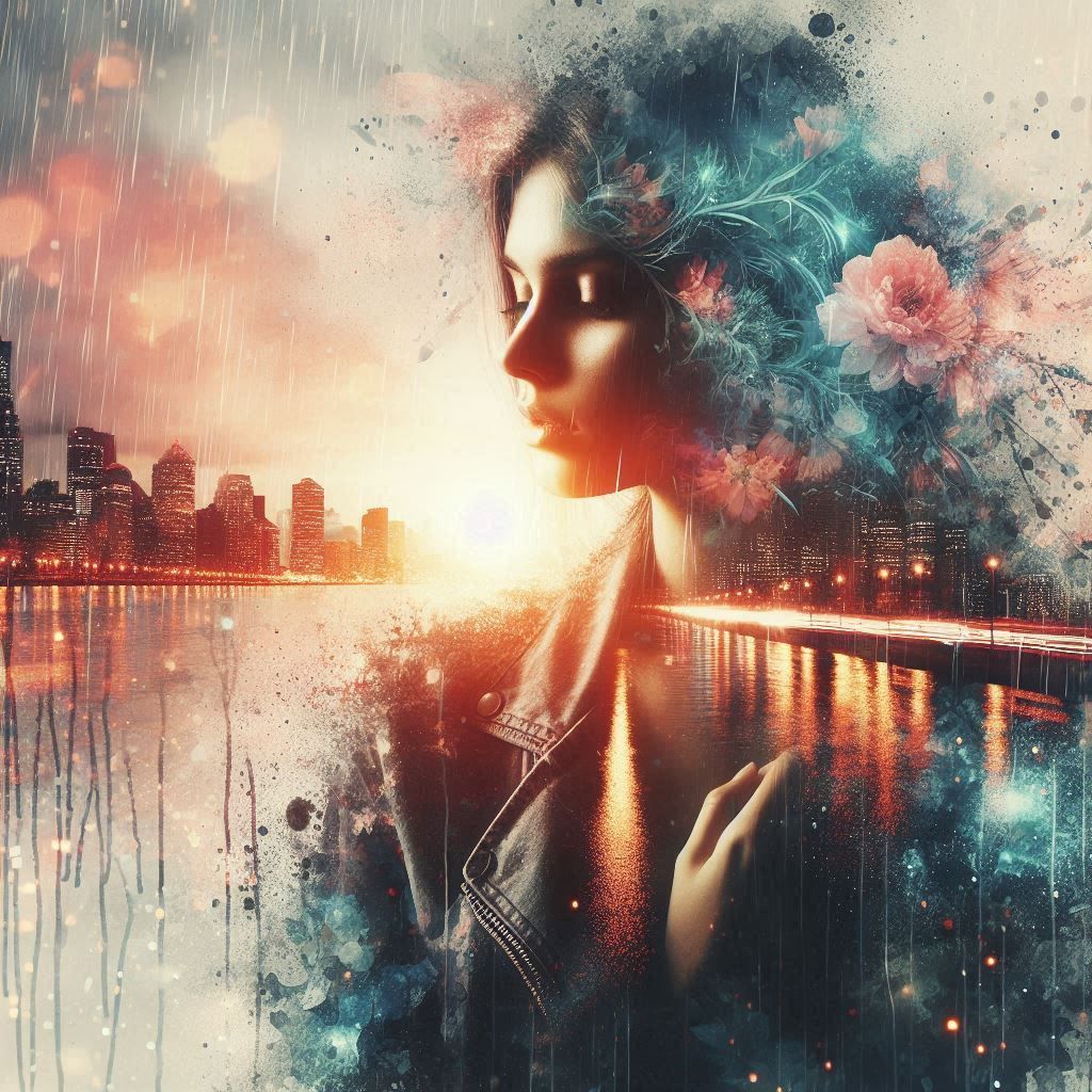 double exposure beautiful fantasy portrait landscape..