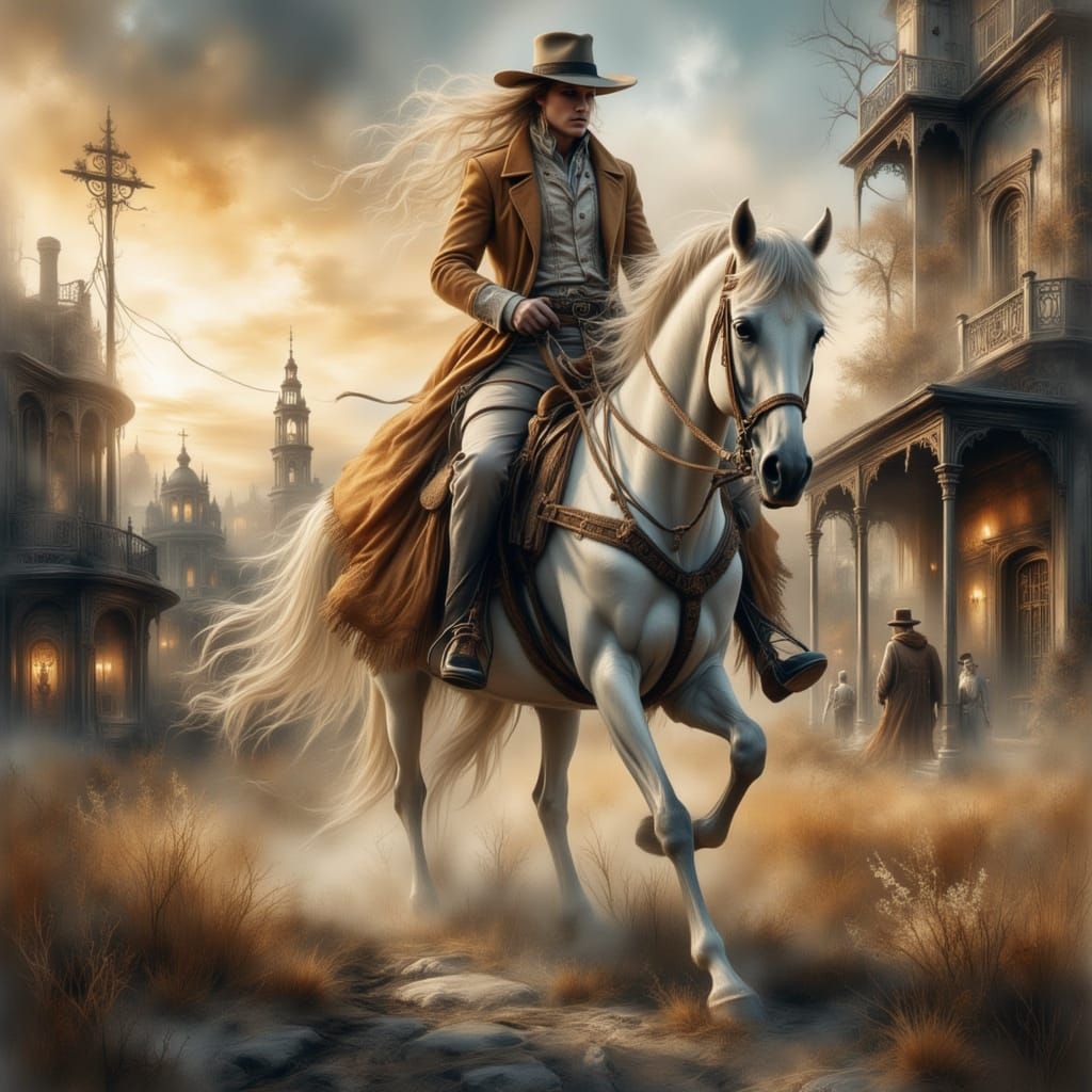 Mysterious Stranger Rides Through Tense Sunset Town