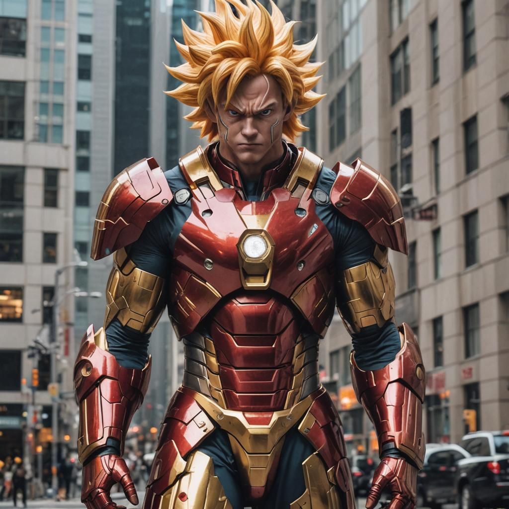 hyper realistic Super Saiyan Goku in an armour ironman style, live ...