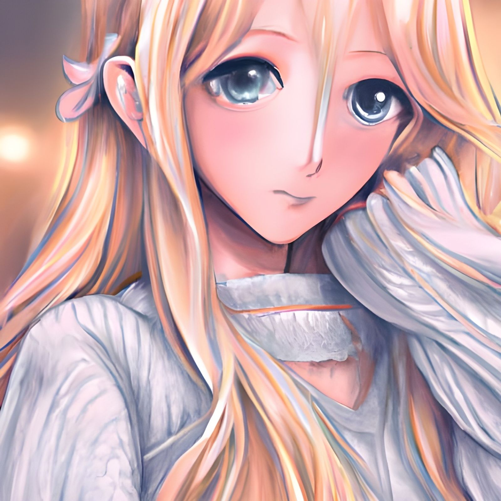 sad anime girl with blonde hair and blue eyes