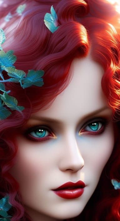 Red-Haired Vampire Princess Portrait in Art Nouveau Style