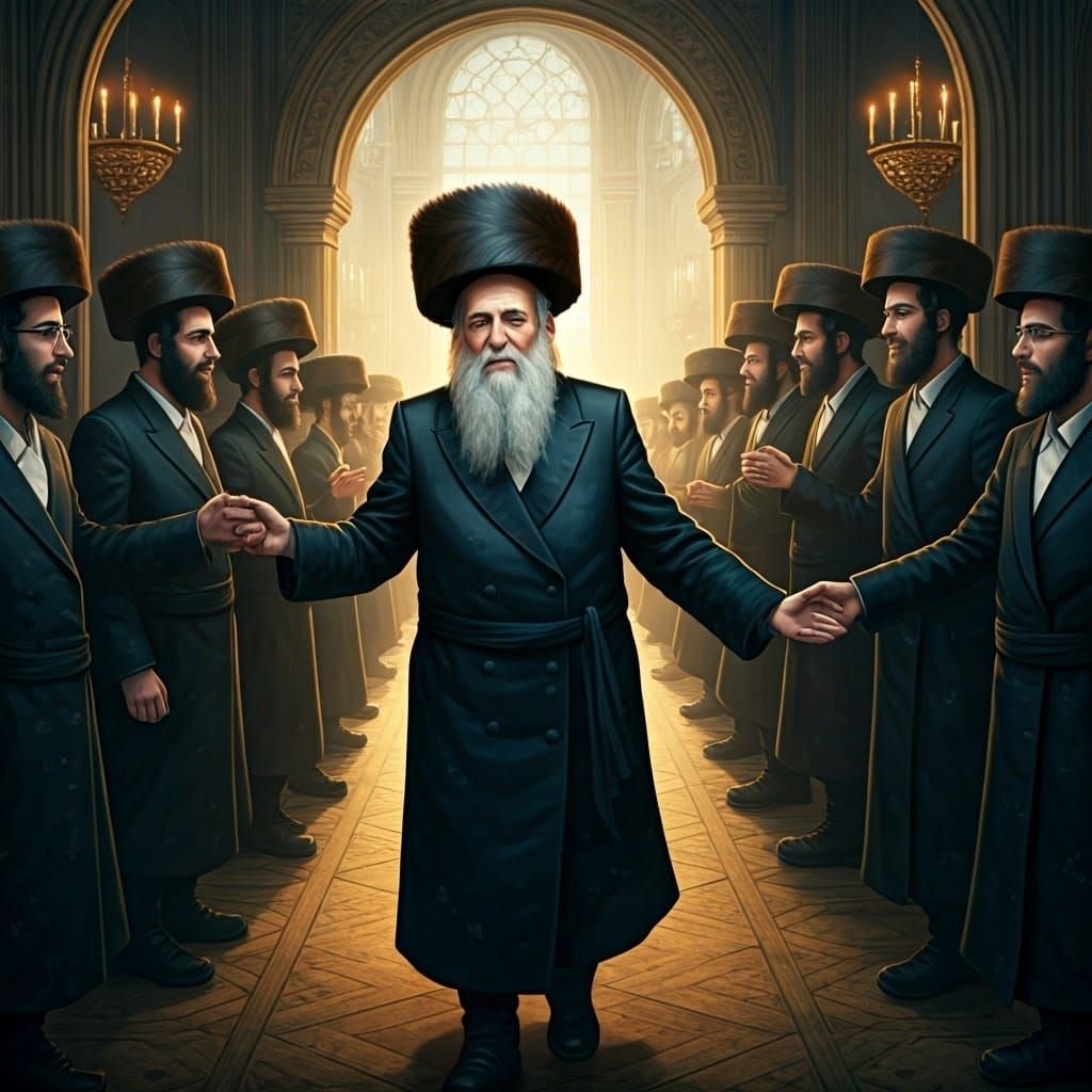 Majestic Orthodox Rabbi Strolls Through Golden Ballroom