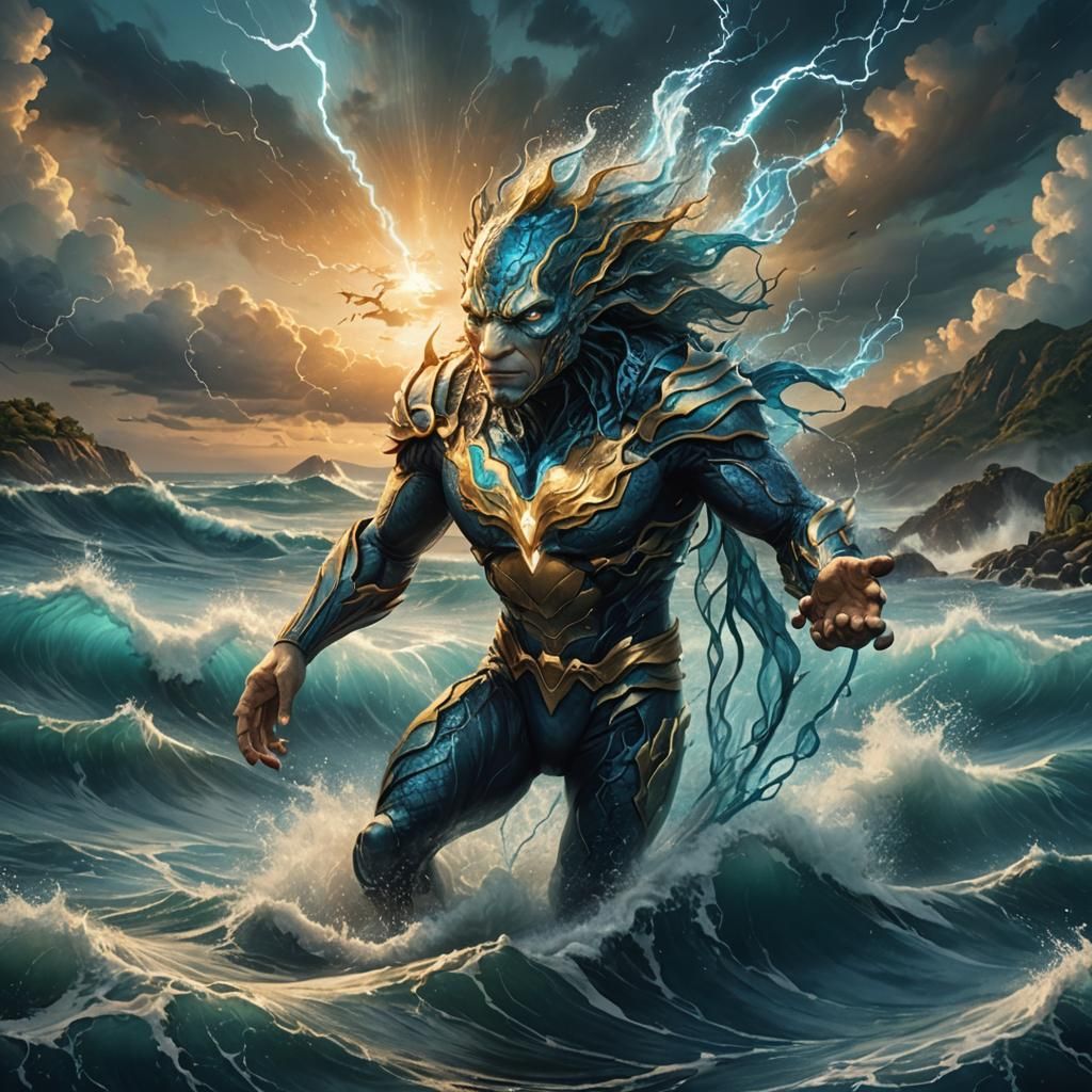 Detailed Matte Painting of a Fish-Man in Storm