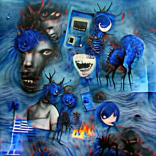 A deep blue nightmare hell mixed media