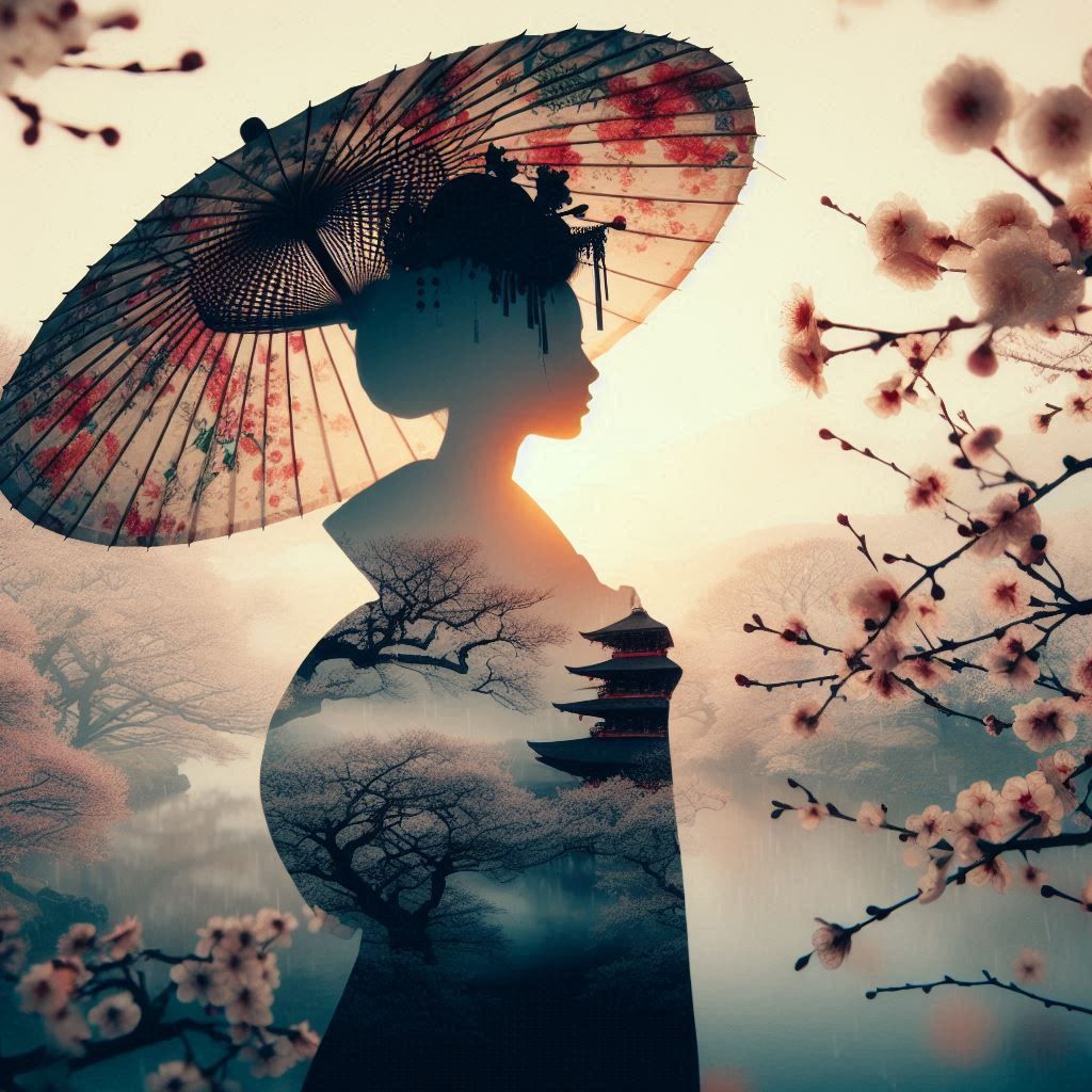 double exposure beautiful fantasy DALL-E 3 portrait landscap...