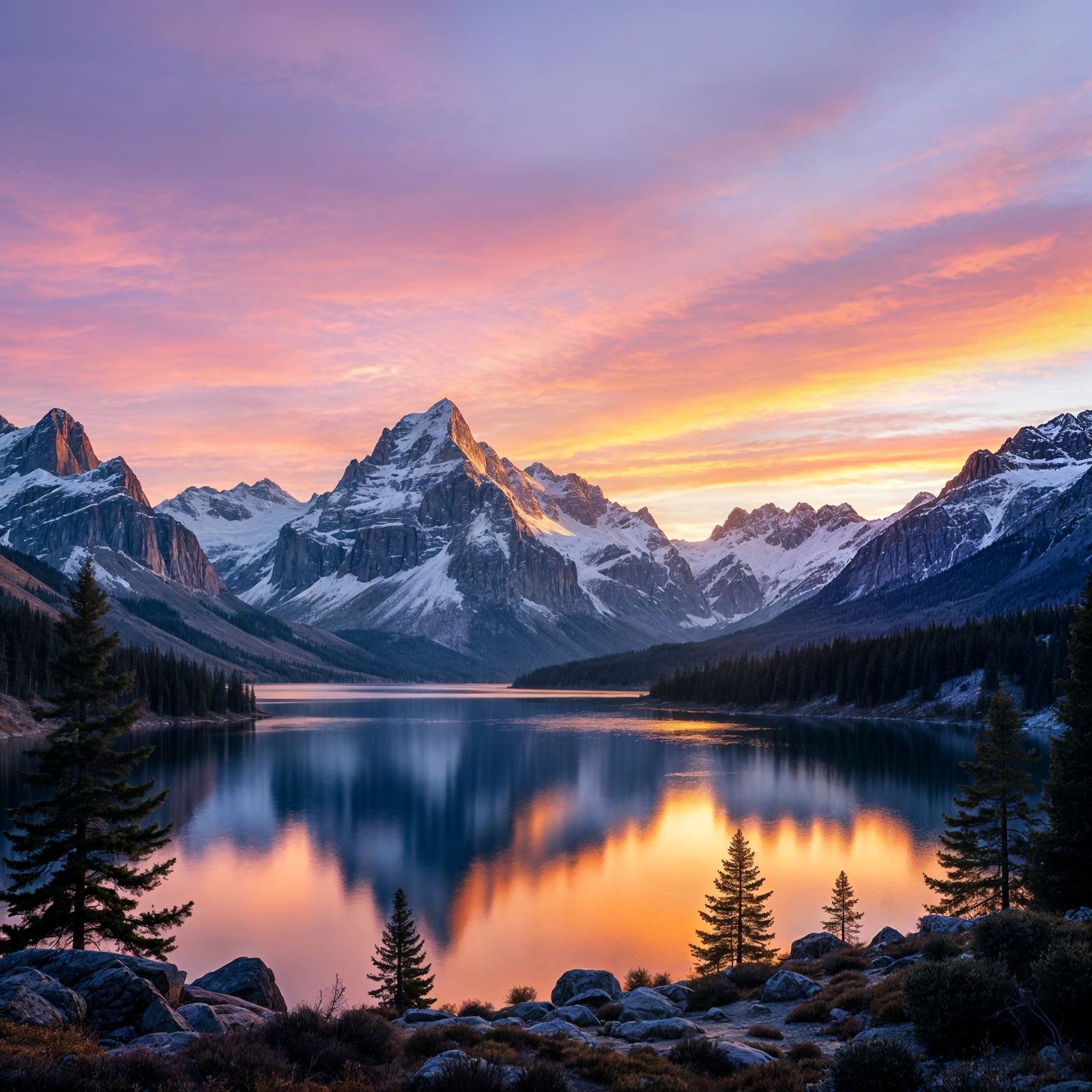 Breathtaking Mountain Landscape at Sunset in Golden Light