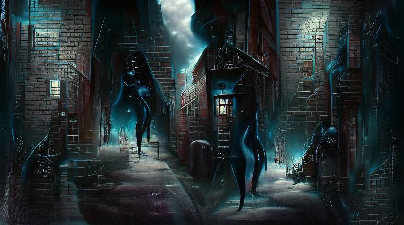 dark alleyway sinister by Greg Rutkowski