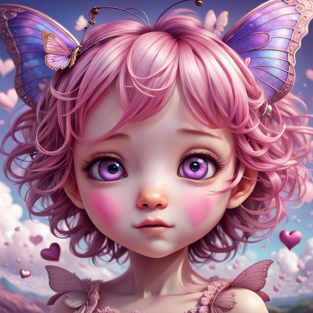 Cute adorable chibified Pink and Purple butterfly, shiny detailed sharp ...
