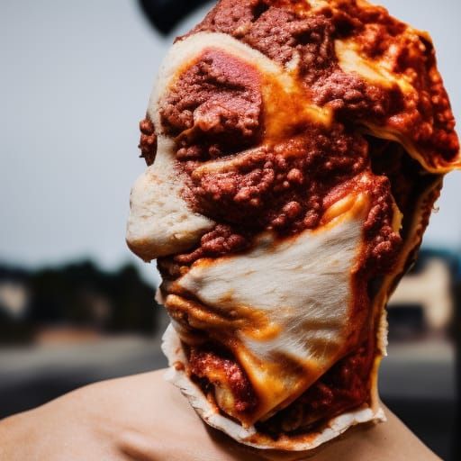 A person with skin made of lasagna