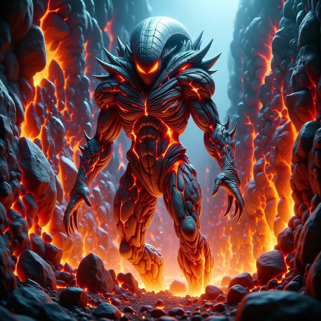  <lora:Magmafication Flux:1.0> a b-movie alien, magma