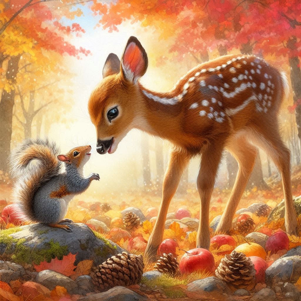 Animal friendships: Fawn and Squirrel (2)