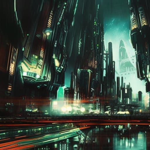 scifi city at night