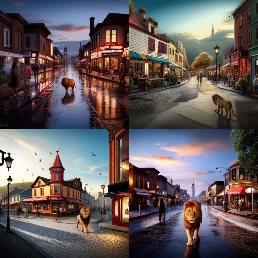 A lion walking down a street in chagrin falls ohio, include ...