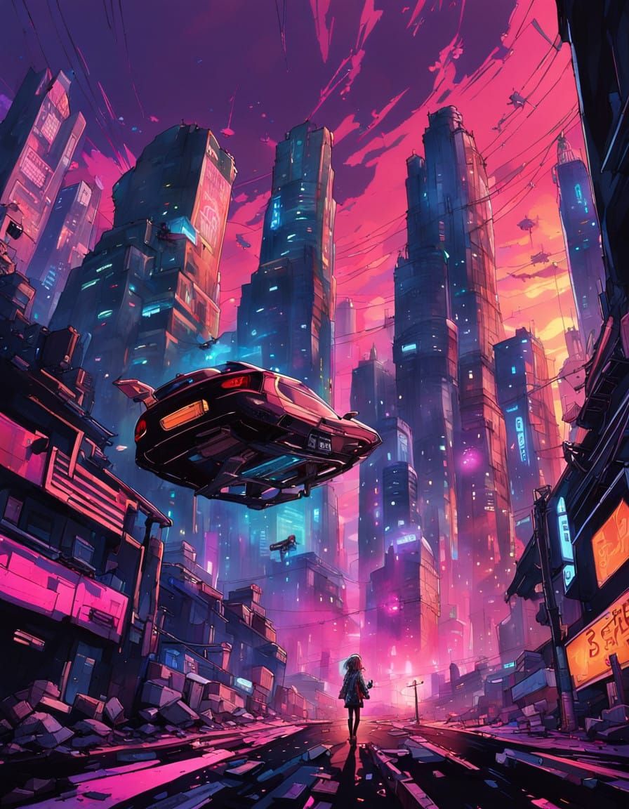 A Girl in a Dystopian Cyberpunk City.  by @proofman