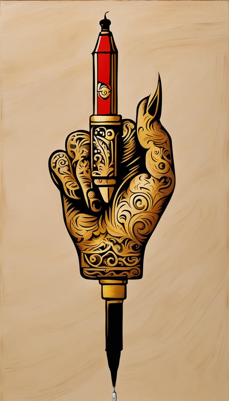 . painted wooden ((tattoo shop)) sign featuring acarved hand...