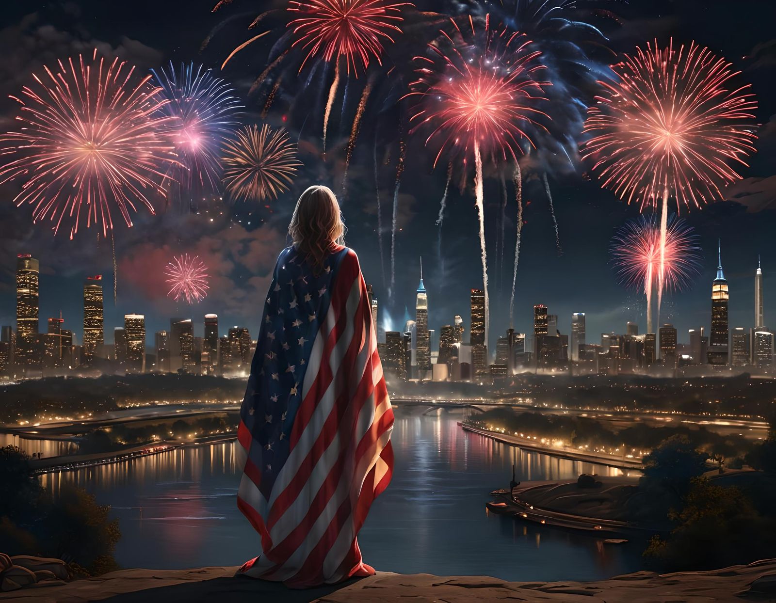 Personification of USA Watching Fireworks, Graffiti Art