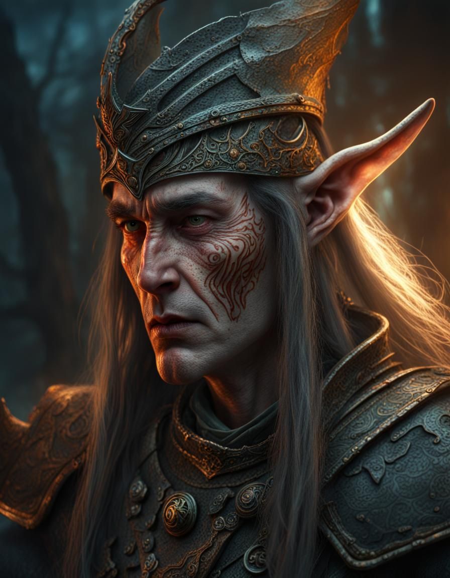 ancient elf warlord, horror image, ultra-detailed, dramatic ...