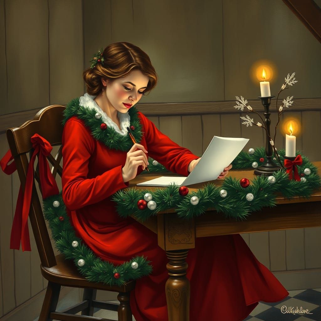 Dans un décor de Noël, une lettre sans rien dessus sur la ta...