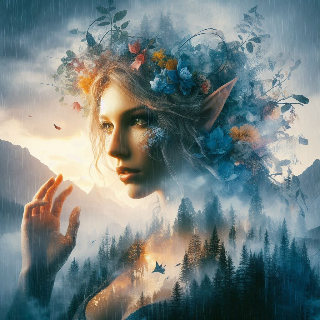 double exposure beautiful fantasy DALL-E 3 portrait landscap...