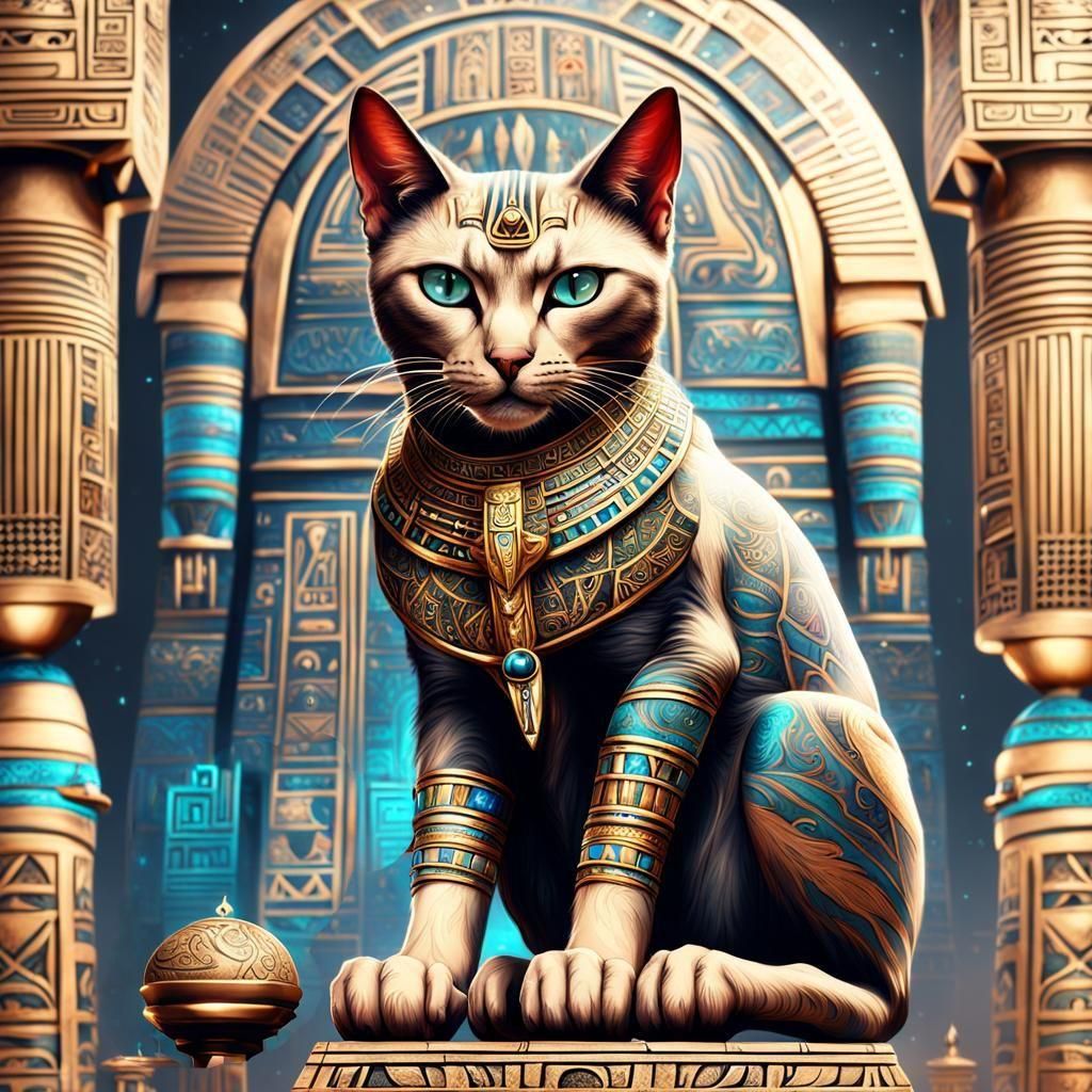 Egyptian cat with tattoos