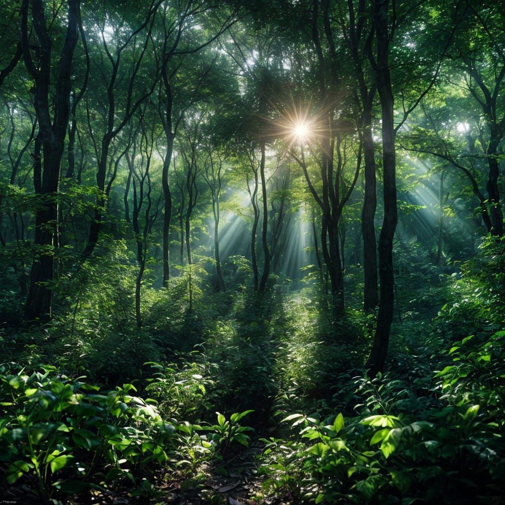 Enchanted Forest at Sunset in Professional Photography Style