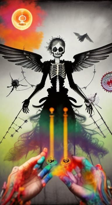 Vivid colors steampunk dreamcatchers, gears, kid's crayon ,p...