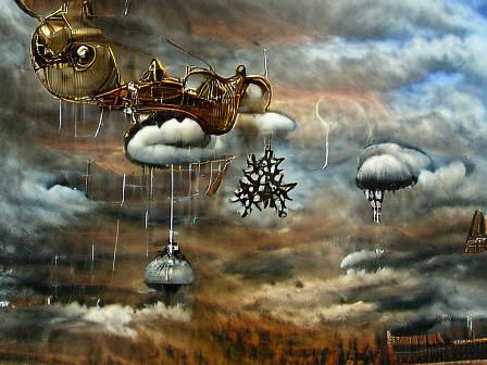Christmas raining from the sky steampunk
