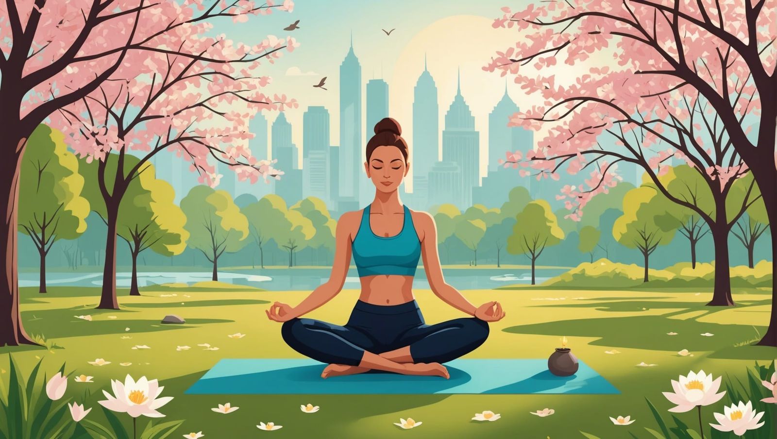 Spring Park Yoga Session in Vector Art