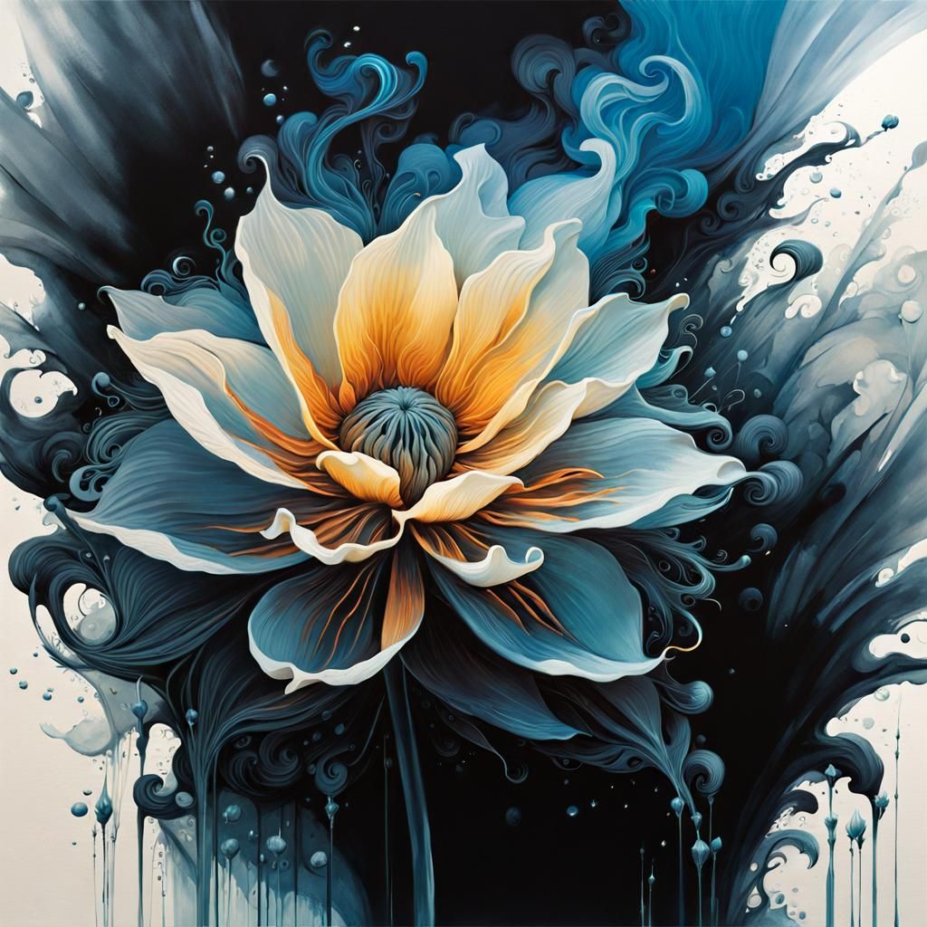 Surrealism, Dadaism, impressionism kintsugi, watercolor, wet brush,   ink drawing wet wash A surreal ...  by @Jim Stone