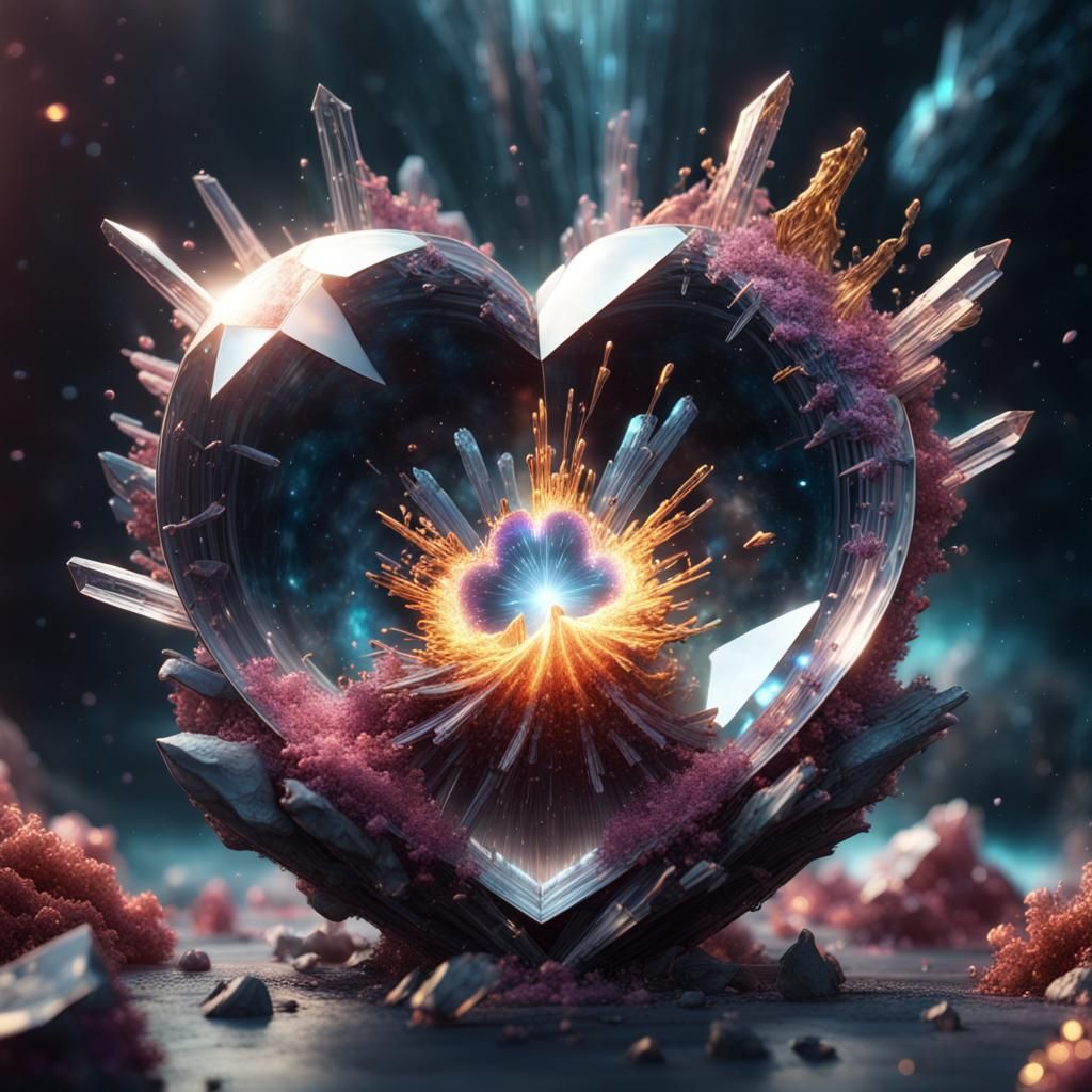 Heart shaped Crystal with universe exploding inside  by @King Demonicus Reed 