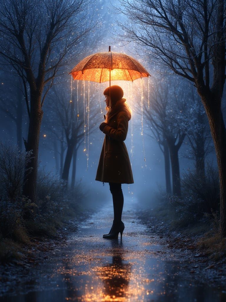 <lora:Retro Fantasy:1.0> Umbrella glowing with reflection, surreal