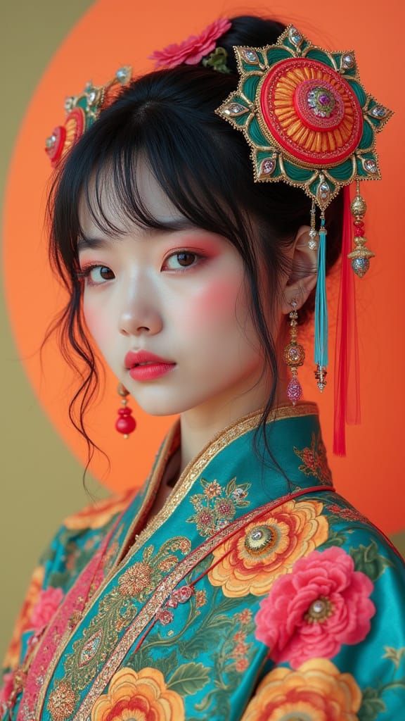 Cgi movie of Beautiful Geisha preparing to fight with Samurai sword, a strong defensive stance, 4k dynamic
