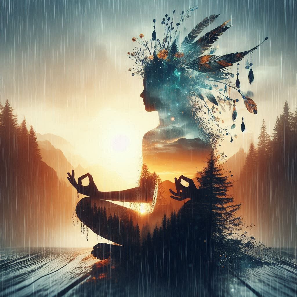 double exposure beautiful fantasy DALL-E 3 portrait landscape..