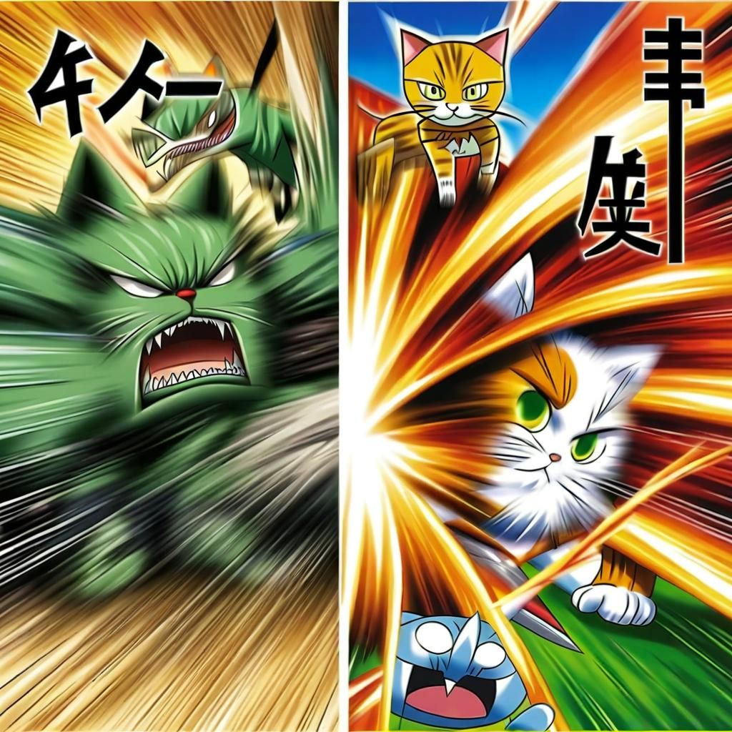 Attack on Titans and anime cats, cats battling titans, by ar...