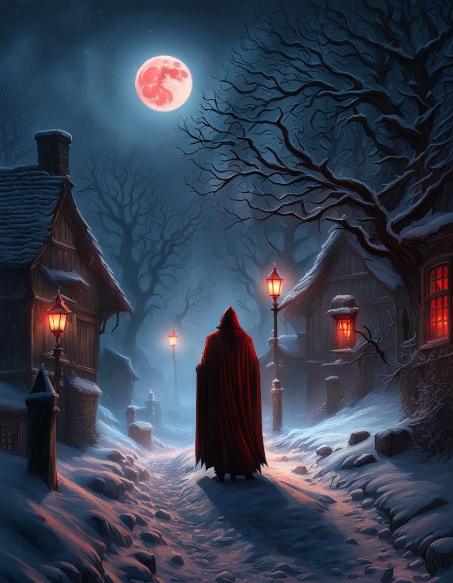 Eerie Hooded Poltergeist in Snowy Village