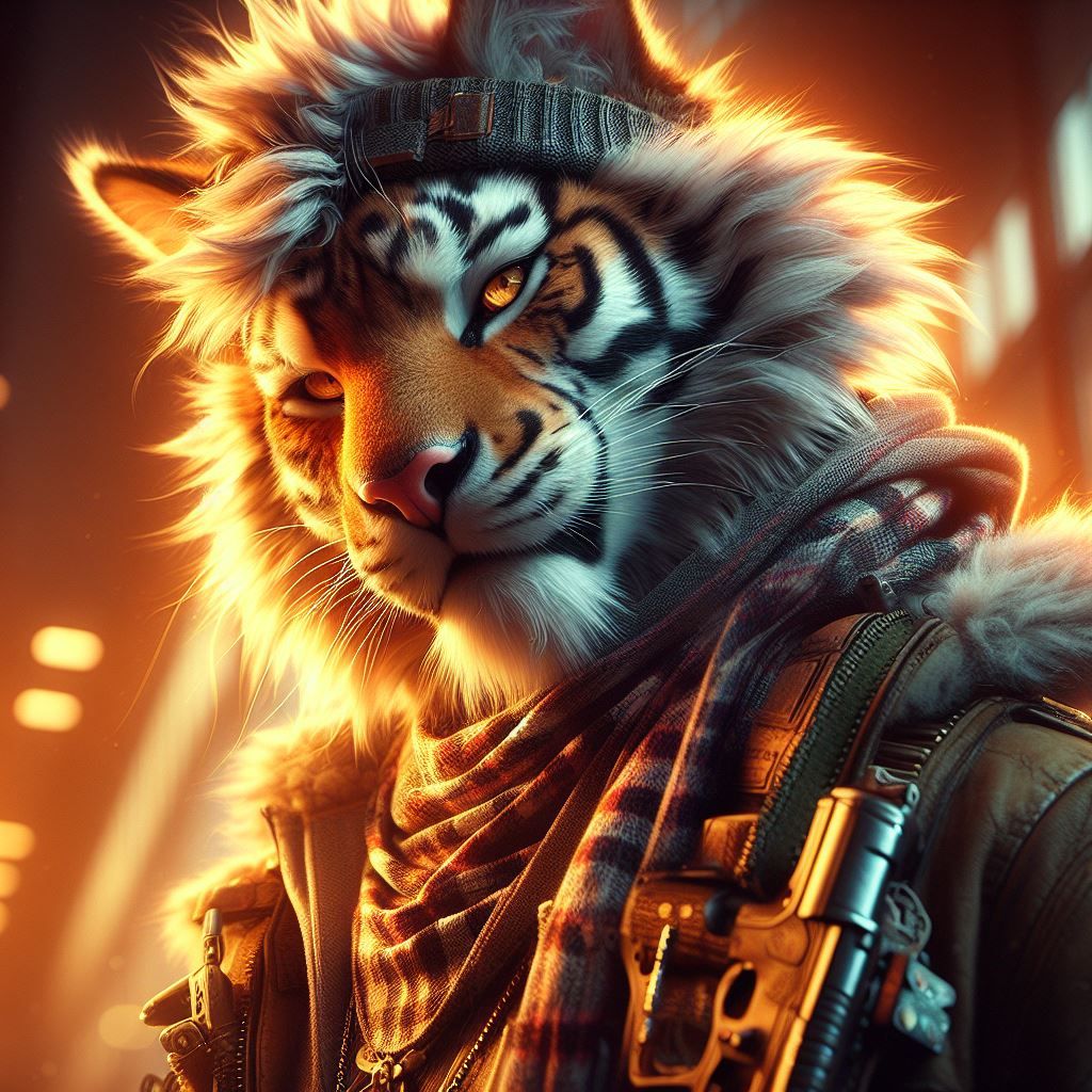gorgeous anthropomorphic tiger wearing urban clothes : "soft...