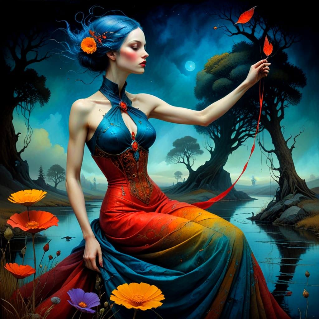 Surreal Lady in Fantastic Landscape