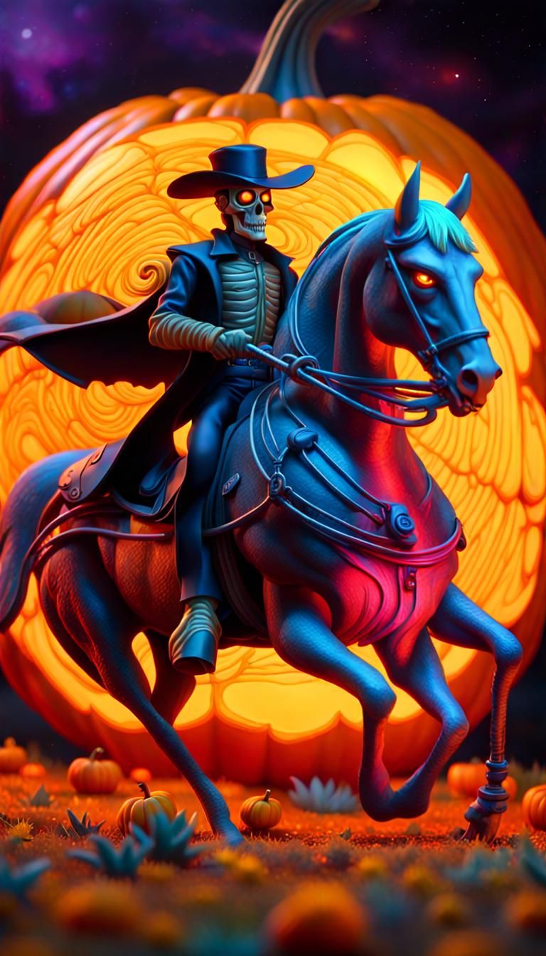 Headless Horseman Ghost Rider in Psychedelic Claymation Styl...