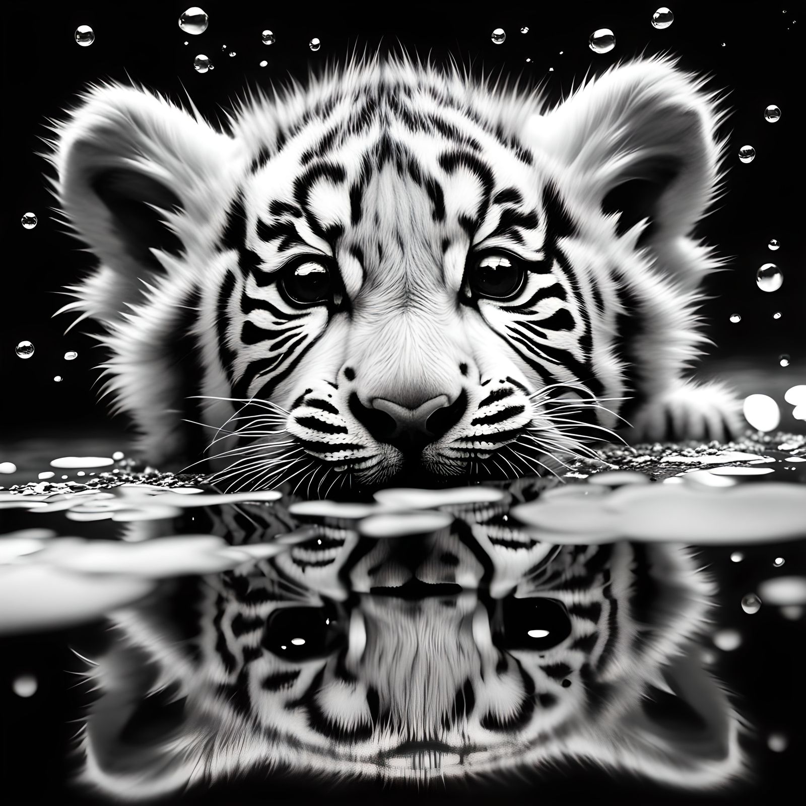 A tiger cub’s reflection