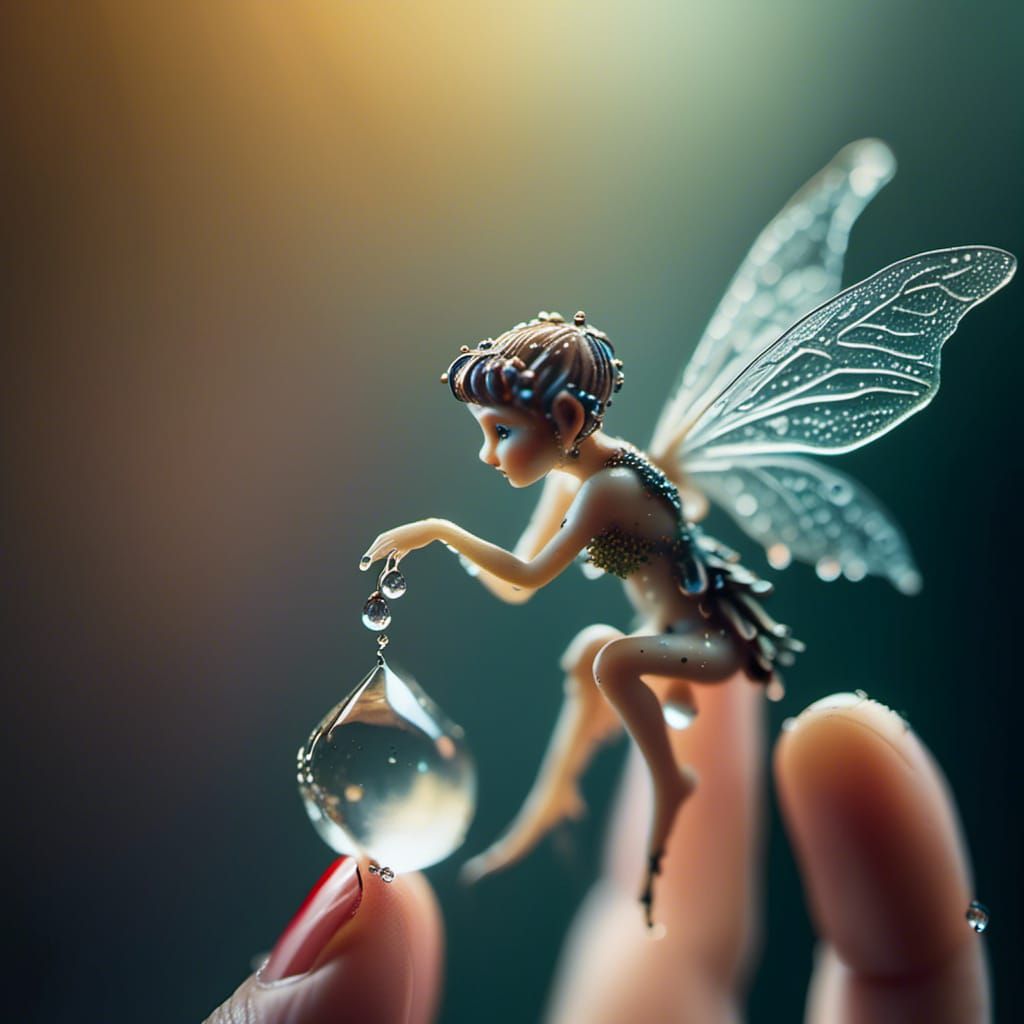 Tiny Fairy on Finger in Macro Photography