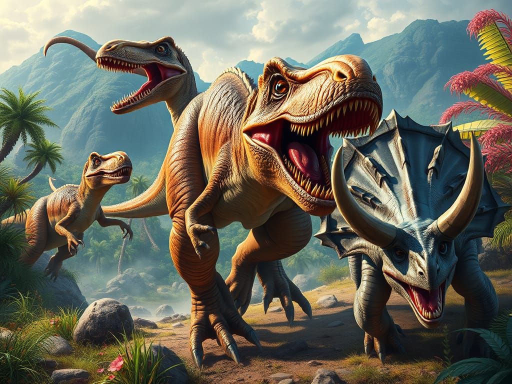 Carnivorous Jurassic Critters Hungrily Chasing After Herbivorous Jurassic Critters