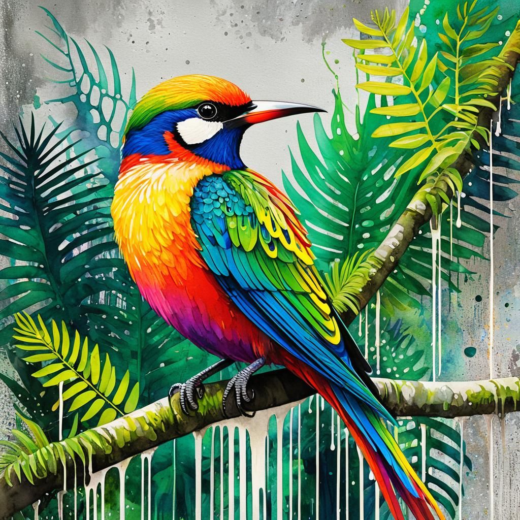 wall art, Very beautiful delicate exotic bird with bright rainbow ...