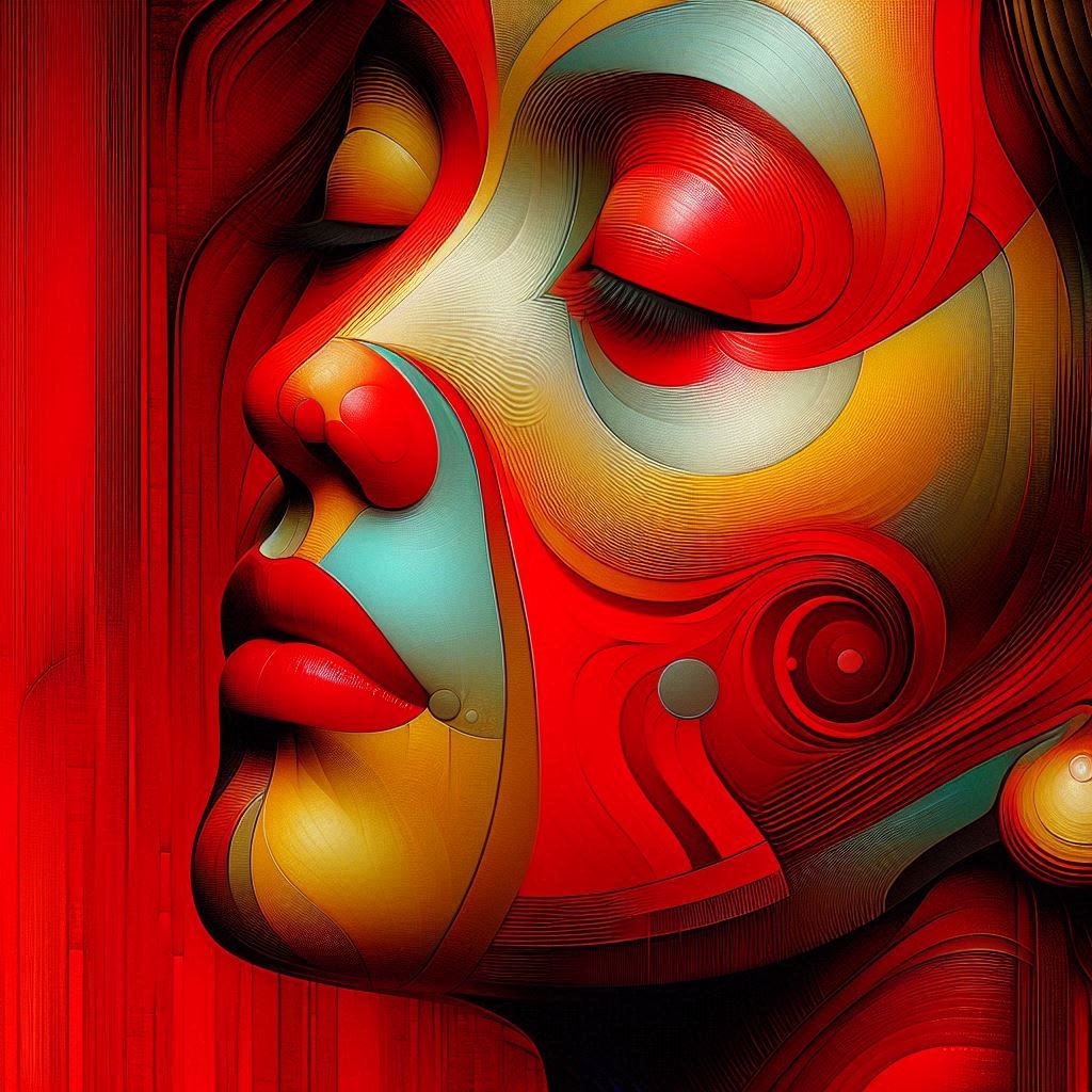 Surreal red female face